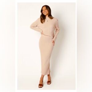Petal and Pup Payton Knitted Set Sweater and Midi Skirt Size Small Mocha